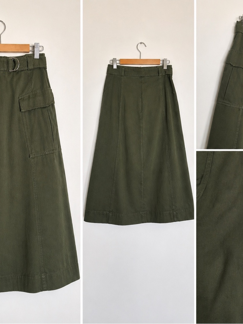 Derek Lam Olive Utility A-Line Midi Skirt available at Anthro